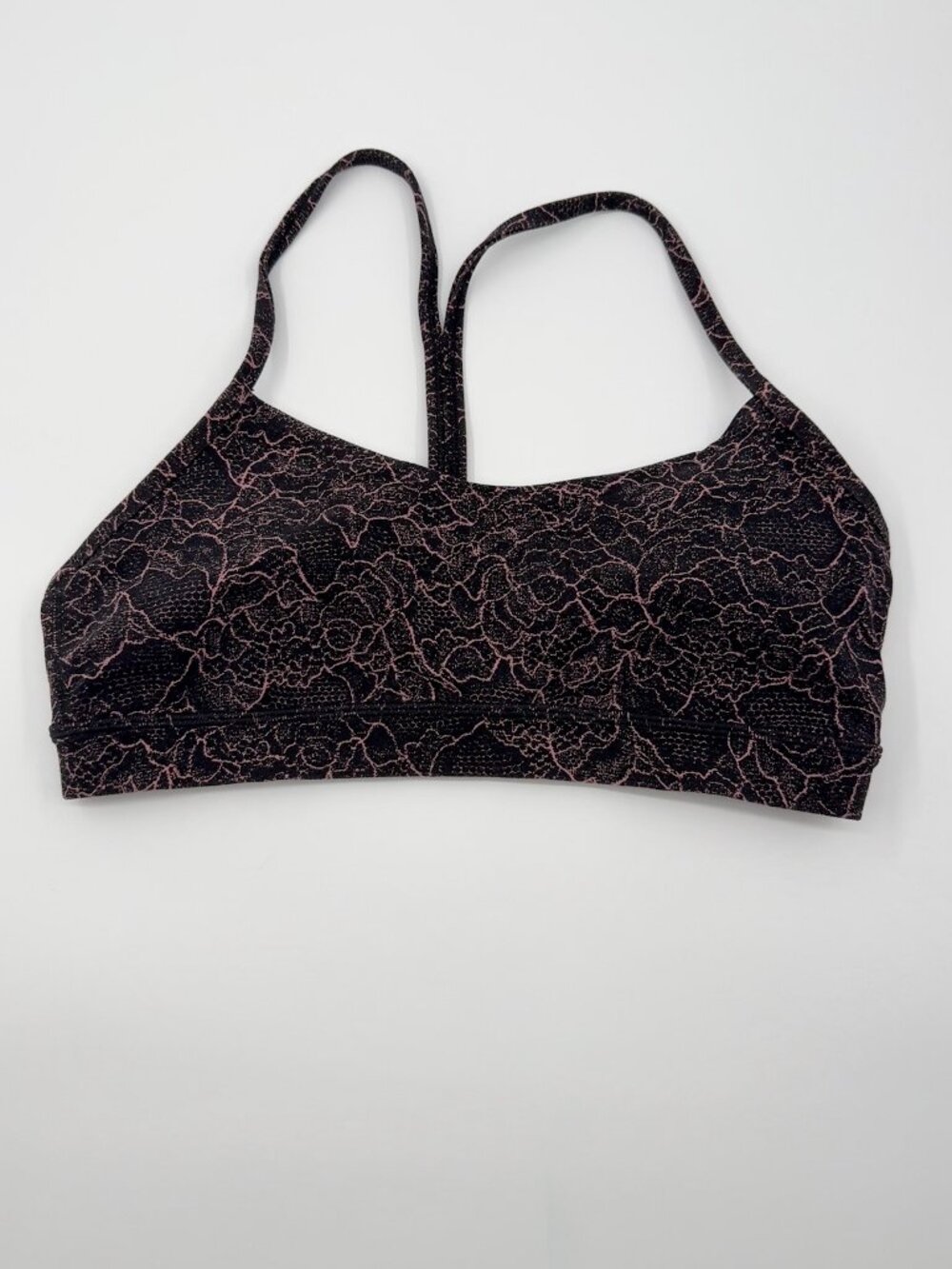 Lululemon Flow Y Bra Nulu Lacescape Spanish Rose Black Womens 10 Yoga Sports Bra